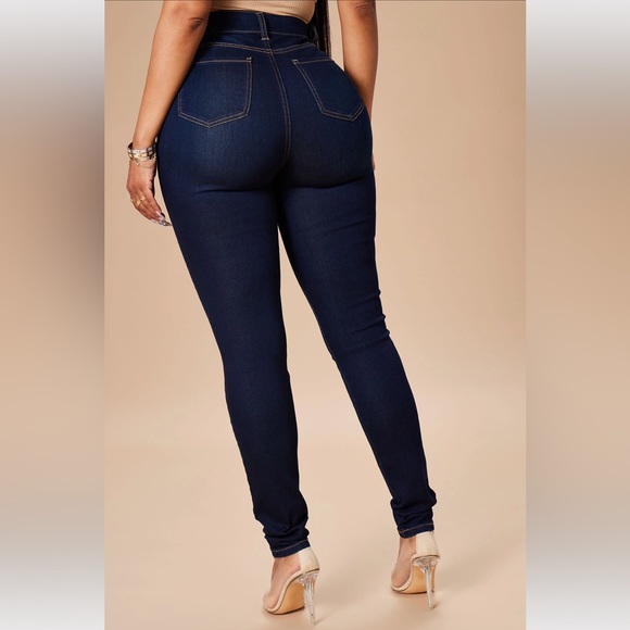 Stretchy & Sexy Flex Game Strong Super High Rise Skinny Jeans - Dark Blue Wash - Picture 5 of 6